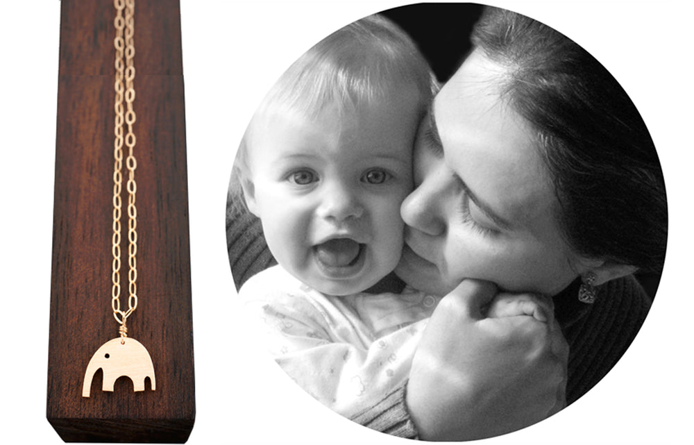 Elephant necklace and mother with young child minimalist animal jewelery everyday jewelry