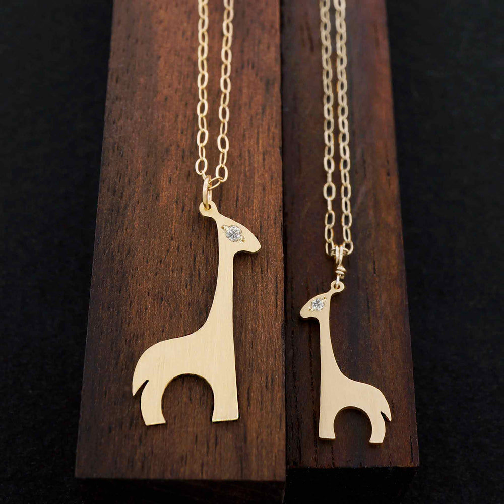 Giraffe Mother Daughter Necklace Set 14K Gold with Diamond Eyes | AF HOUSE