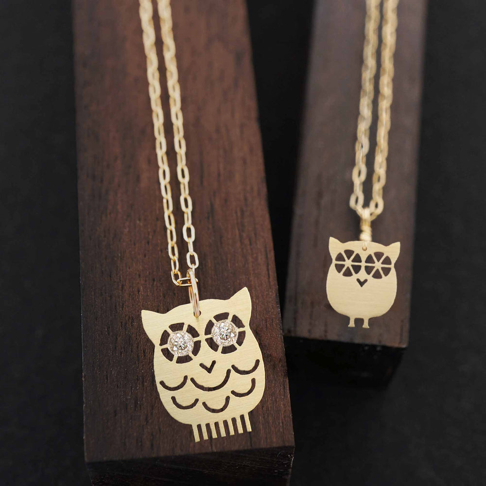 Owl-Mother-Daughter-Necklace-Set-Gold-diamond-for-Mother | AF HOUSE