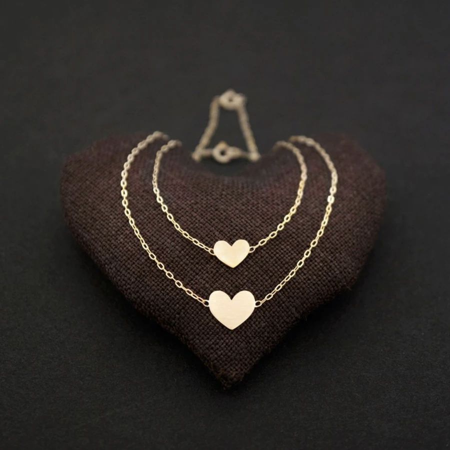 Big and Small Wide Heart Necklaces, 14KY Gold | AF HOUSE