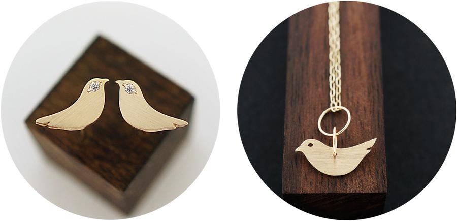 Bird Jewelry including Gold Bird Stud Earrings and Bird Necklace | AF HOUSE
