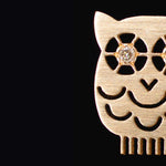 Minimalist Mother Owl with Diamonds Eyes Solid 14KY Gold | AF HOUSE