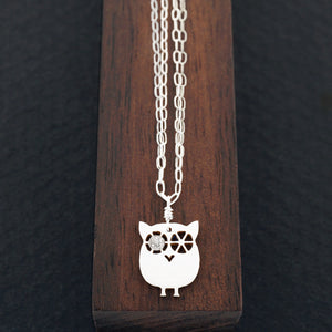 
            
                Load image into Gallery viewer, Baby Owl Necklace, Diamond Eyes, Silver | AF HOUSE
            
        