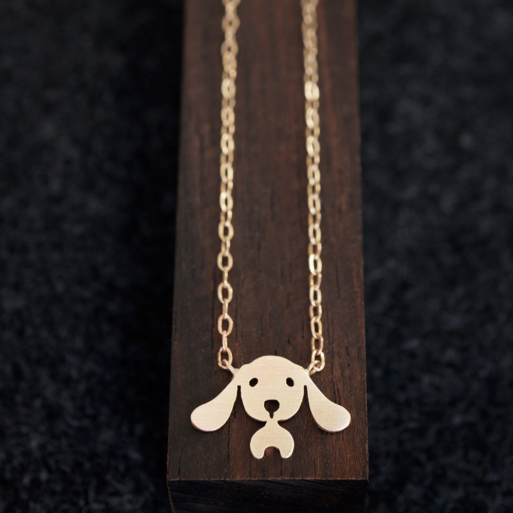 Long Eared Dog Necklace with Optional Diamond Ons, Solid 14K Gold or Silver