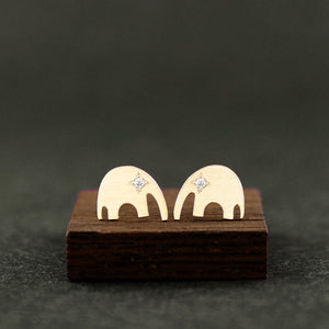
            
                Load image into Gallery viewer, Elephant Stud Earrings with Diamond Eye in 14K Gold | AF HOUSE 
            
        