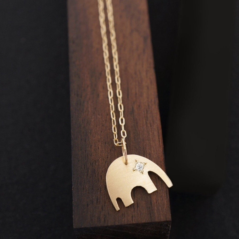 Minimalist Elephant Necklace with Optional Diamond Ons, Solid Gold or Silver