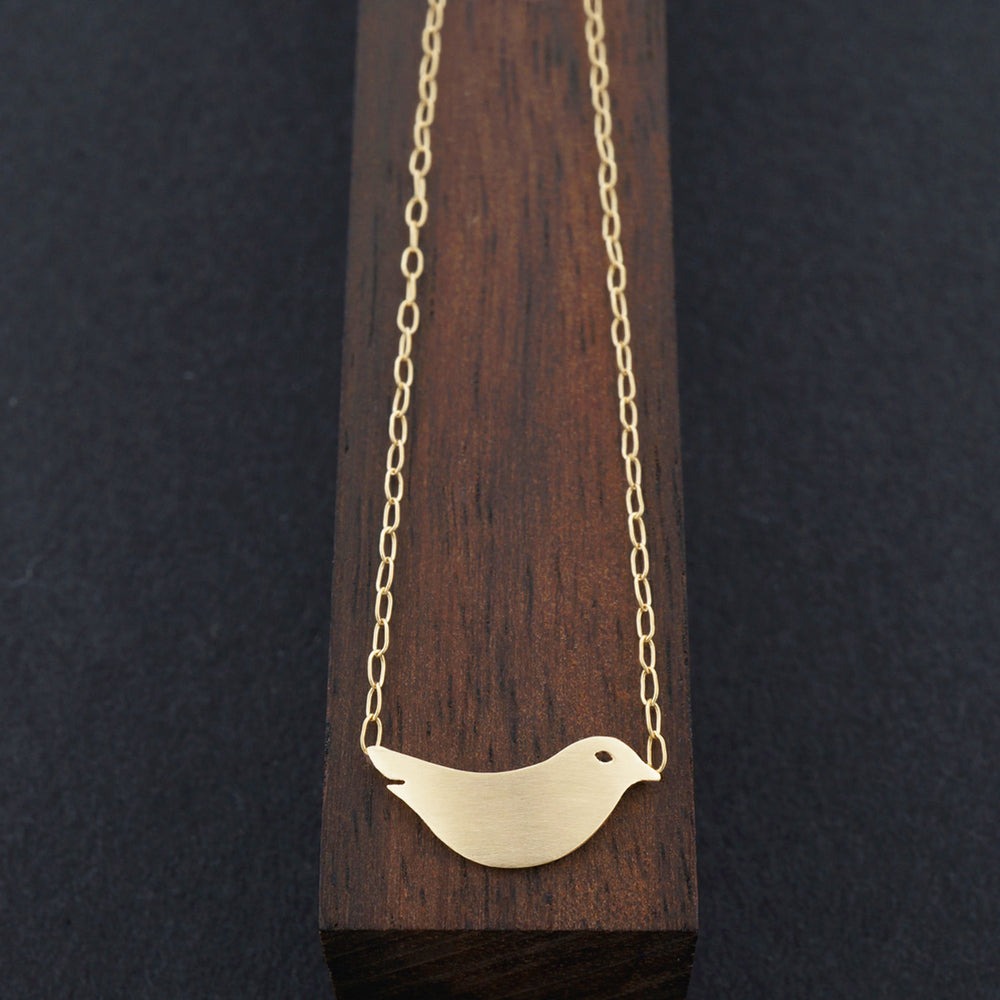 Minimalist Bird Necklaces, Solid Gold -Attached to Chain-AF HOUSE