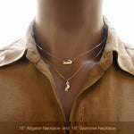 Minimalist Alligator and Seahorse Necklace, Solid Gold | AF HOUSE