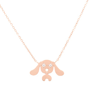 Long Eared Dog Necklace with Optional Diamond Ons, Solid 14K Gold or Silver