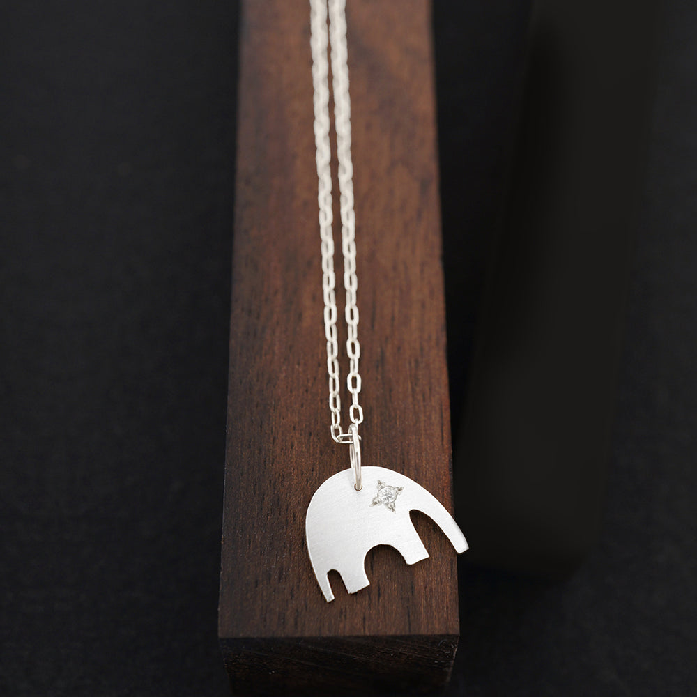 Minimalist Elephant Necklace with Optional Diamond Ons, Solid Gold or Silver