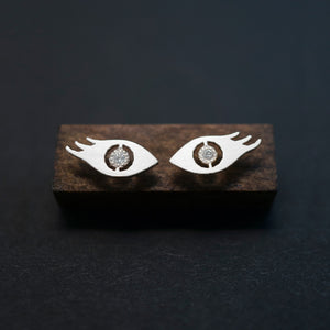 Eyelash Stud Earrings-Silver