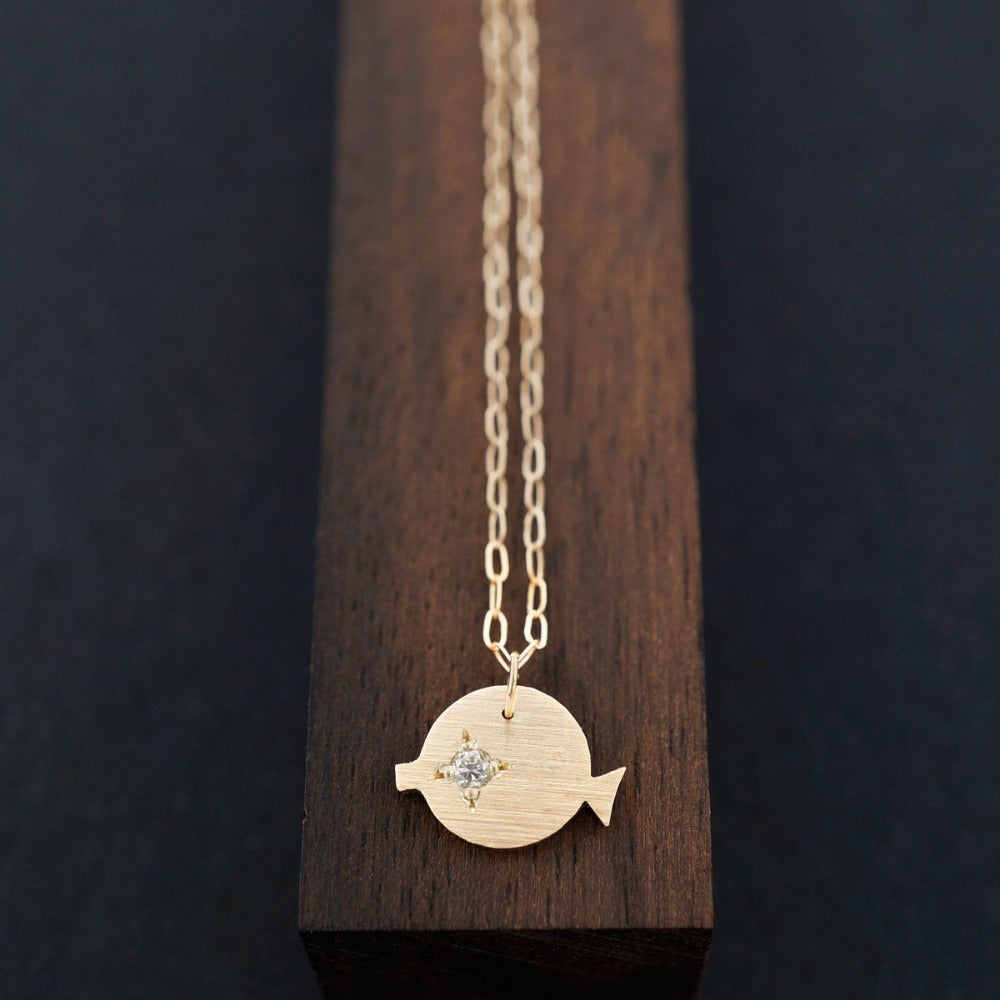 Diamond Eye Minimalist Baby Fish Necklace, Solid 14KY Gold | AF HOUSE