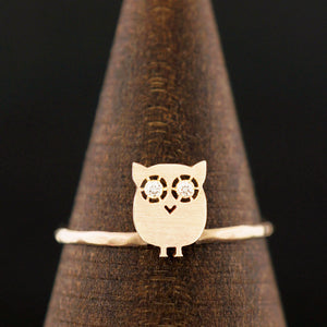 
            
                Load image into Gallery viewer, Owl Ring 14K Gold with Diamonds Eyes | AF HOUSE
            
        