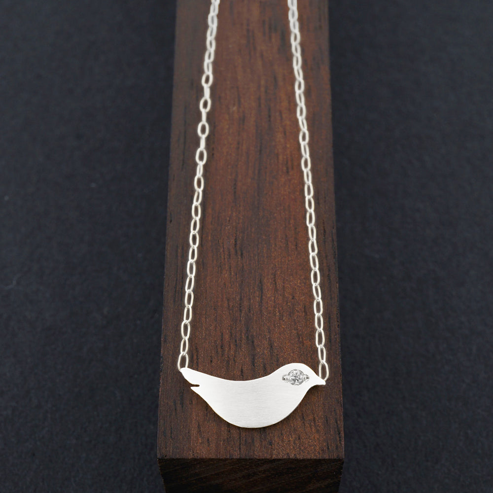 Minimalist Bird Necklaces with Optional Diamond Ons, Solid Gold or Silver - Floating