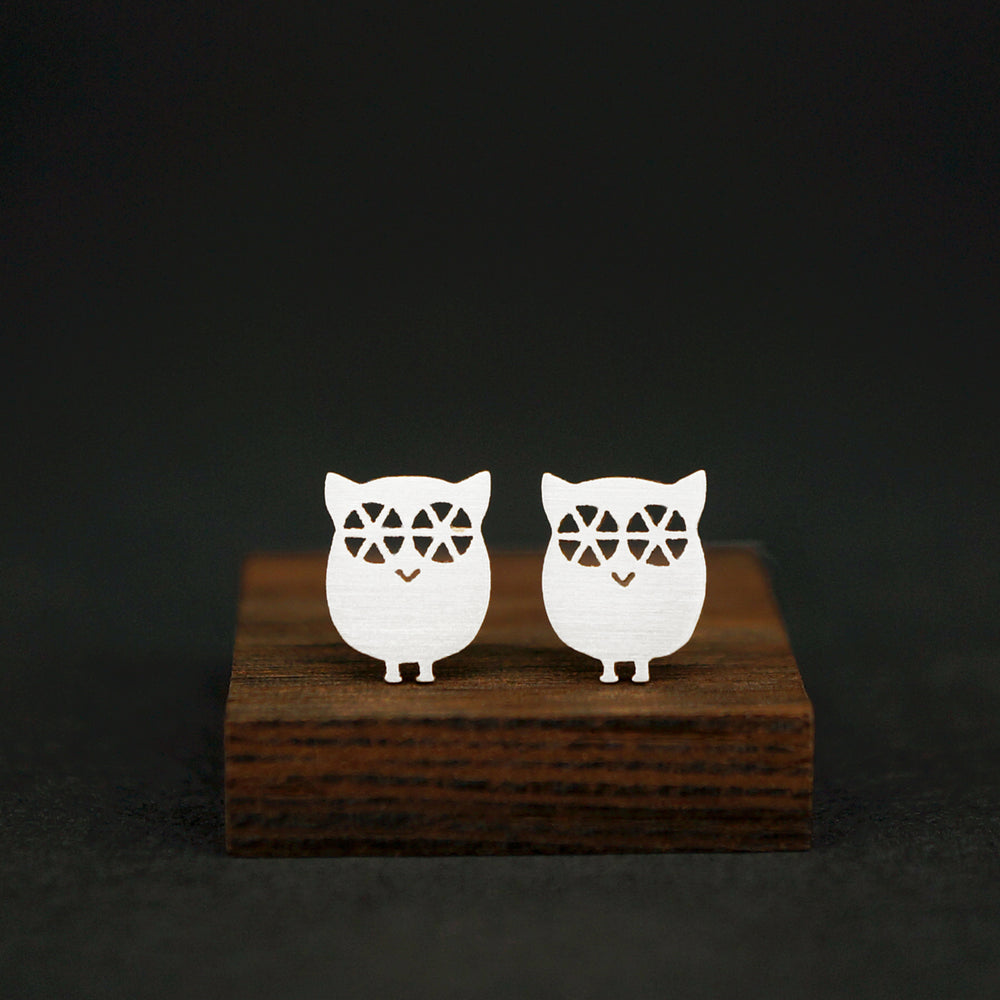 Baby Owl Stud Earrings In Silhouette Silver | AF HOUSE