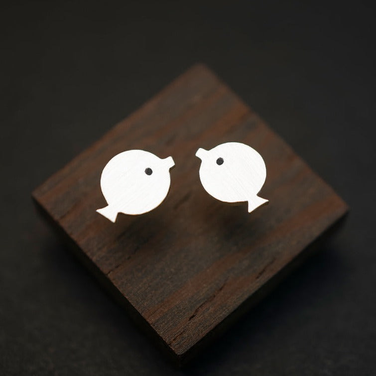 Fish  Stud Earrings - Silver