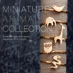Sierlijke minimalistische dierenring in vijf stijlen - vogelring, olifantenring, giraffenring, uilenring of slangenring