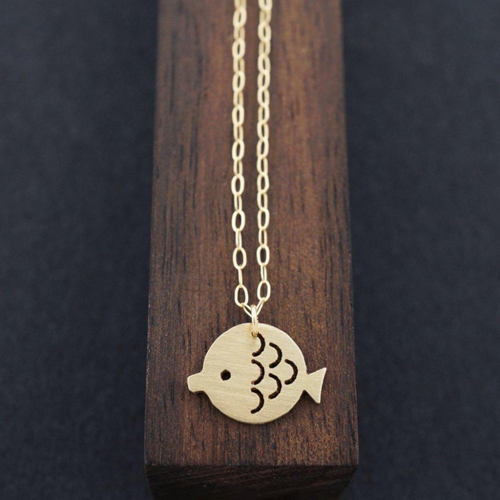 Minimalist Mother Fish Necklace, Solid 14KY Gold | AF HOUSE