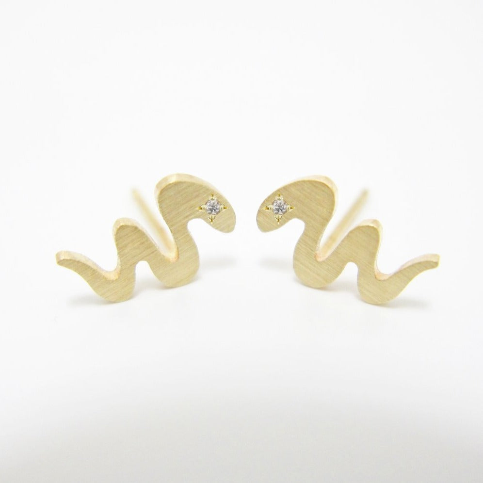  Diamond Eye Snake Stud Earrings, 14k Y Gold | AF HOUSE
