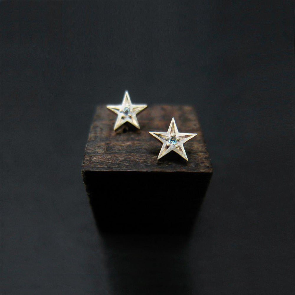
            
                Load image into Gallery viewer, star stud earrings 14KY gold+diamond -AF HOUSE-AF HOUSE
            
        